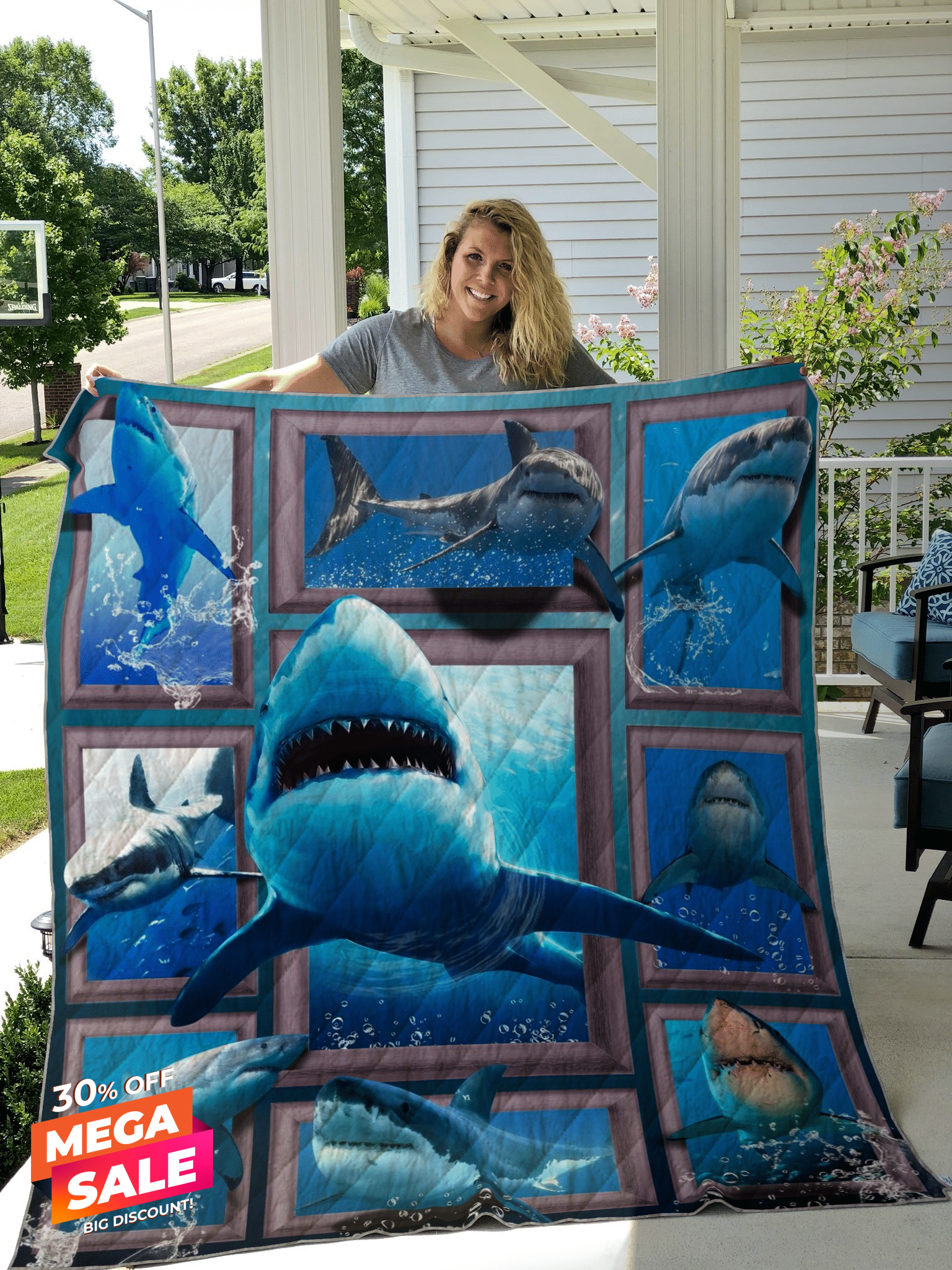 3D Huge Shark CLX1301045S Quilt Blanket