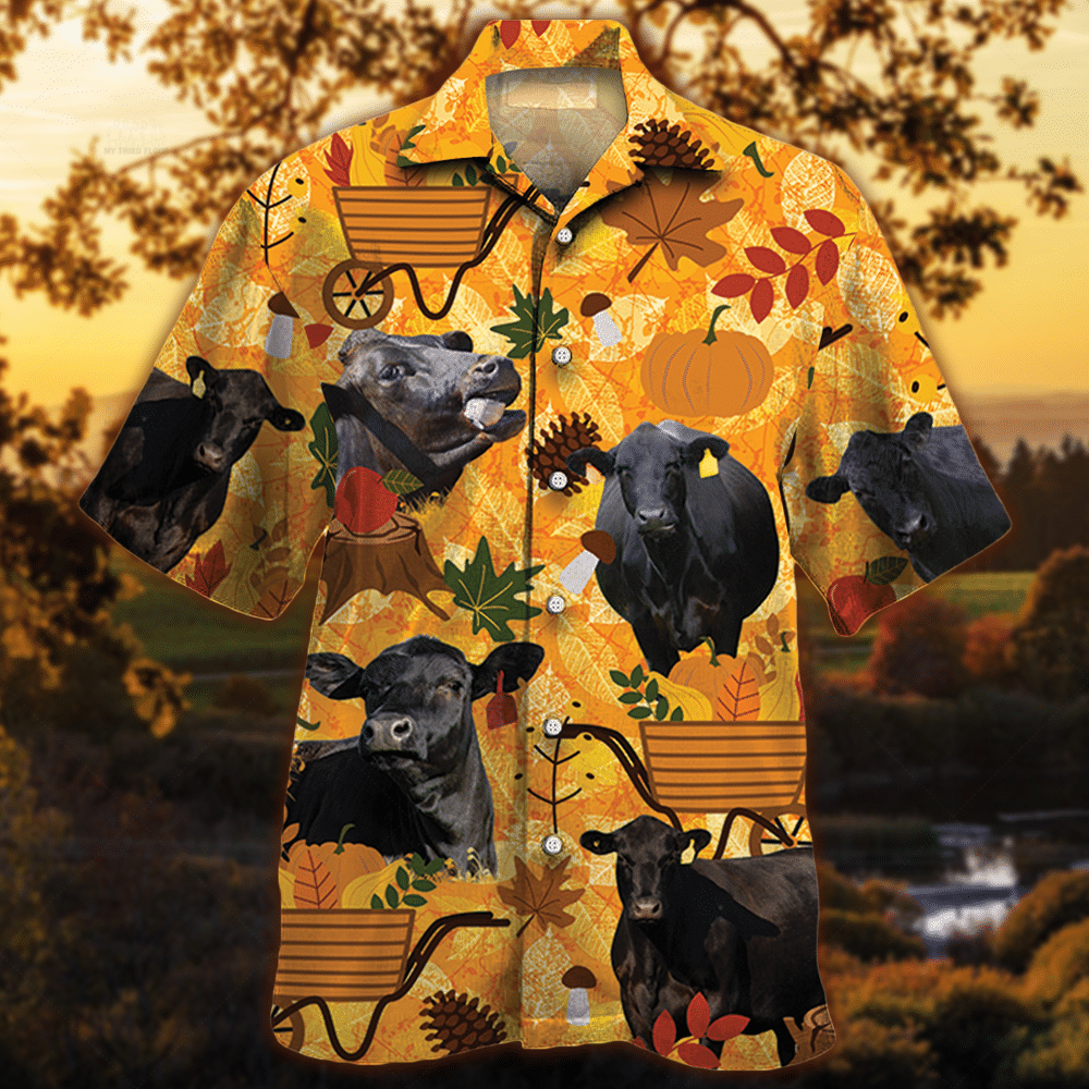 Black Angus Cattle Lovers Orange Nature Autumn Hawaii Cow Hawaii Shirt For Men Women Ha9580