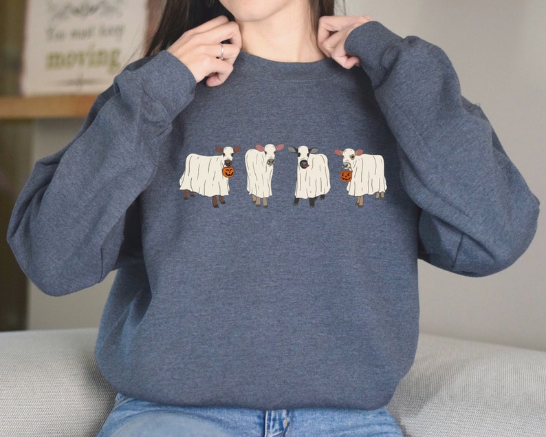 Halloween Sweatshirt, Ghost Cows Sweatshirt, Halloween Crewneck, Ghost Sweashirt, Cow Lover Gift, Funny Halloween, Fall Sweashirt, Halloween Sweashirt