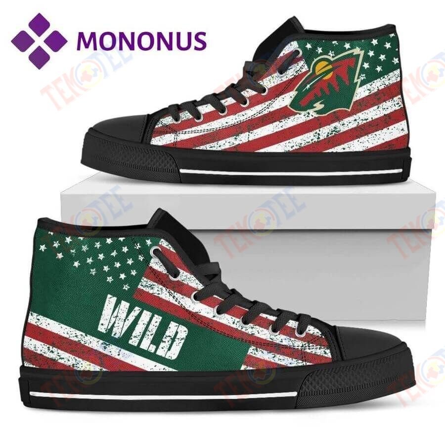 Mens Womens Vintage America Flag Minnesota Wild High Top Shoes Black TMT340