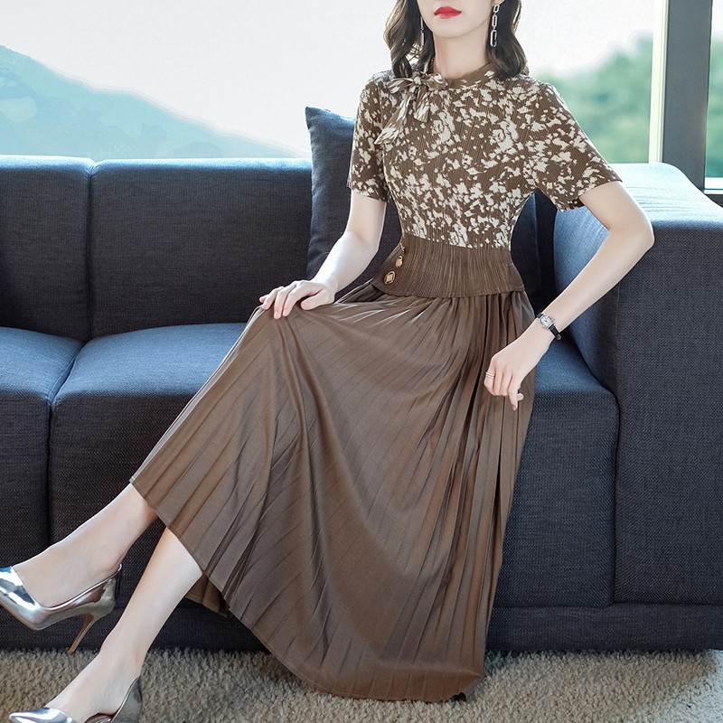 2022 Vestidos Satin Print Elegant Fashion Workwear Party Short Sleeve Slim Elasticity Female Robe Women’s Summer Midi Dresses alx