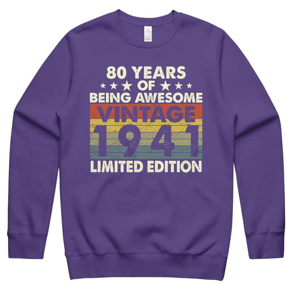 80 Years Of Being Awesome Vintage 1941 Limited Edition 80th Birthday Crewneck Sweatshirt