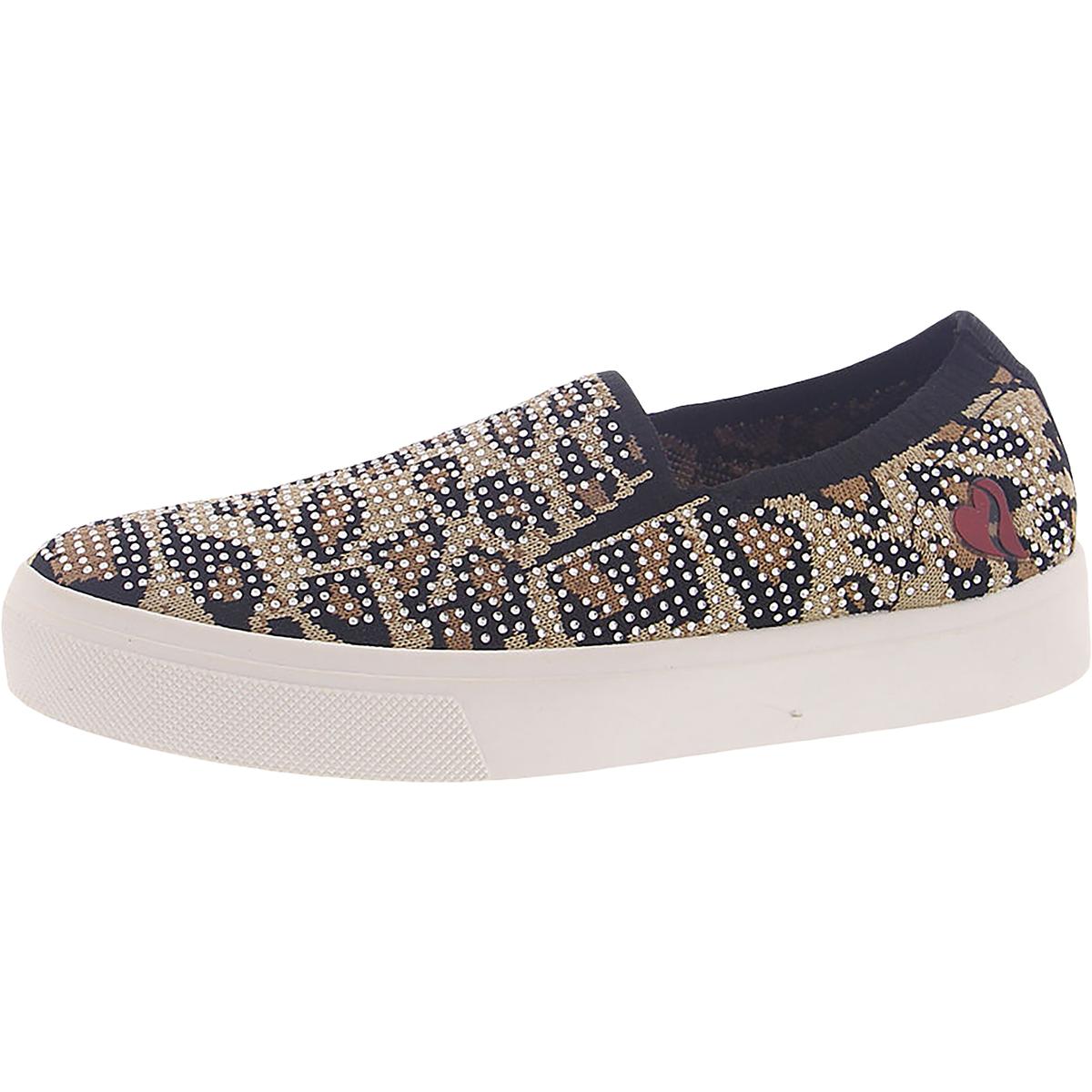 Womens Animal Print Rhinestone Slip-On Sneakers