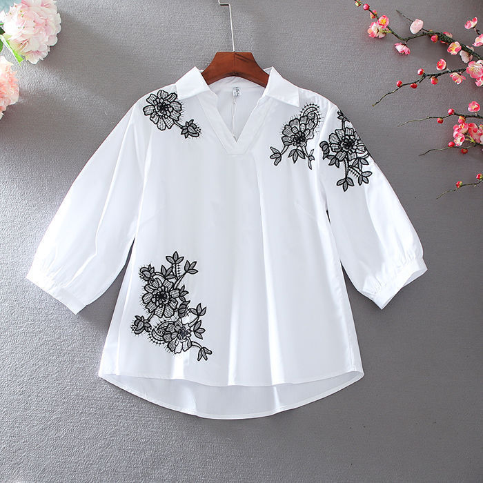 Blouse Women White Summer Cropped Sleeves Shirt Loose Embroidered Top Blusas Mujer De Moda alx