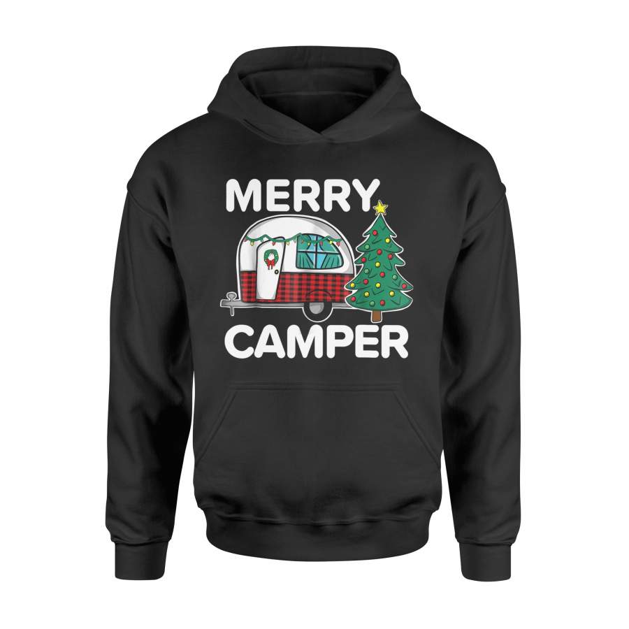 Merry Camper T-Shirt Vintage Camper Christmas Tree Decor – Standard Hoodie