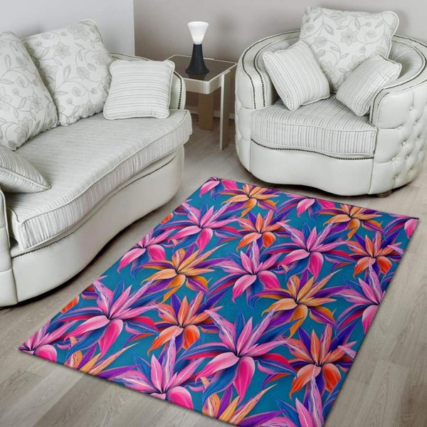 Cordyline Tropical Floral Print Area Rug