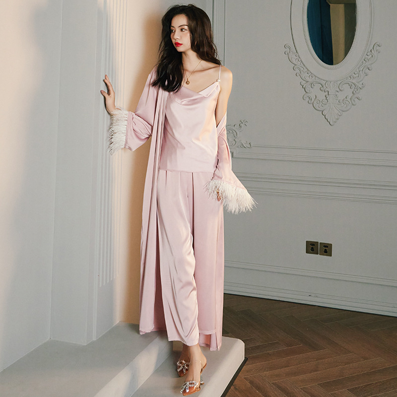 2022 New Style Pajamas Women’s Spring and Summer Long Sleeve Satin Home Clothes Thin Suit Sleepwear alx