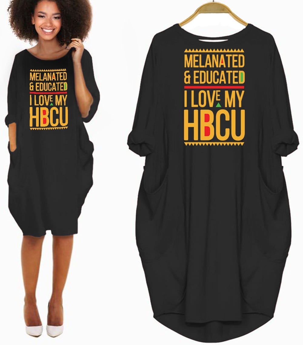 African American Dresses Women Melanated And Educated I Love My HBCU Long Sleeve Pocket Dress African Inspired Design Afrocentric Black History Gift BPS8643