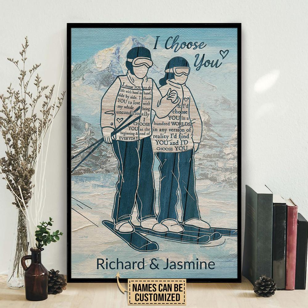 Aeticon Gifts Personalized Skiing Couple I Choose You Canvas Mom Dad Gift Home Decor