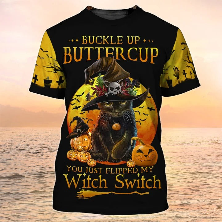 3D Funny Witch Cat Halloween T Shirt Halloween Tee Shirt, Flipped My Witch Switch