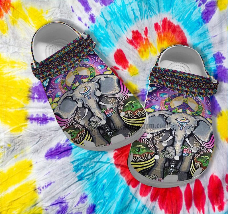 Elephant Boho Trippy Peace Croc Shoes – Hippie Peace Boho Erudite Shoes Croc Clogs Customize Gift Besties