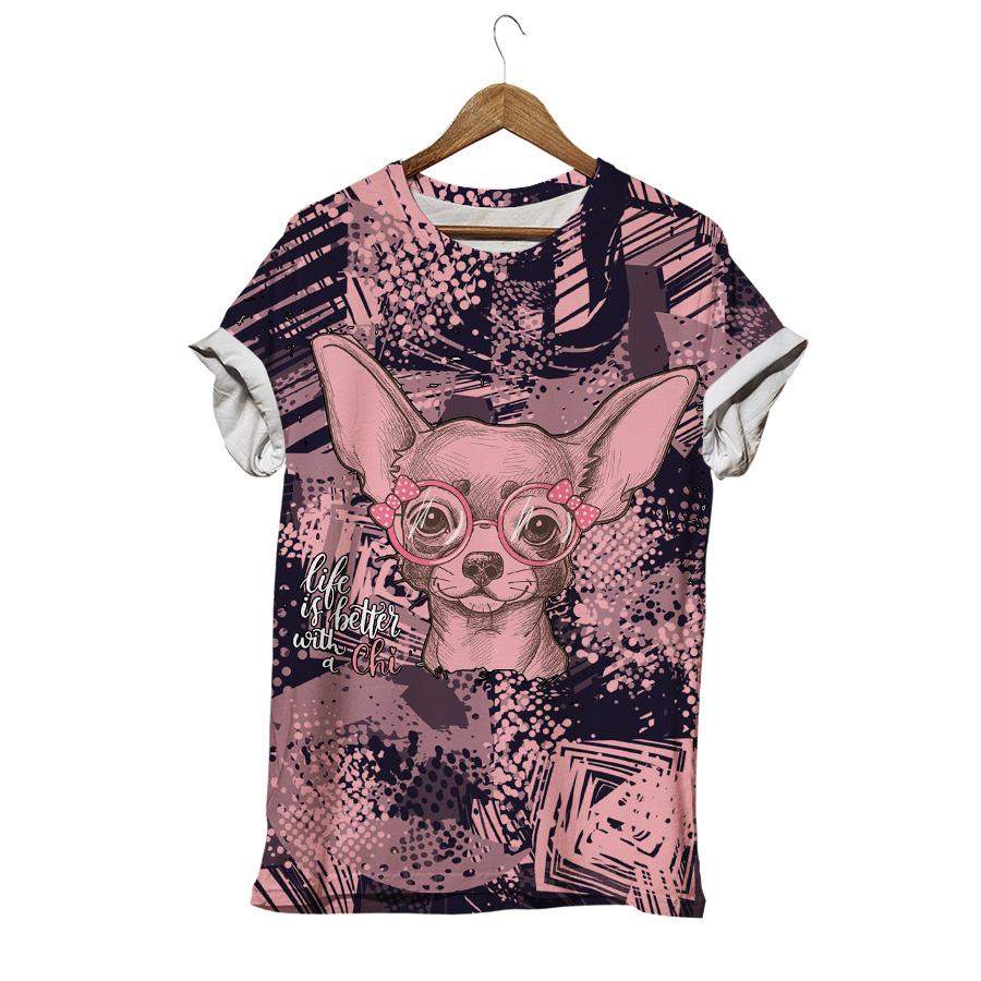 Puppy Chihuahua Wear Pink Glasses T-shirts