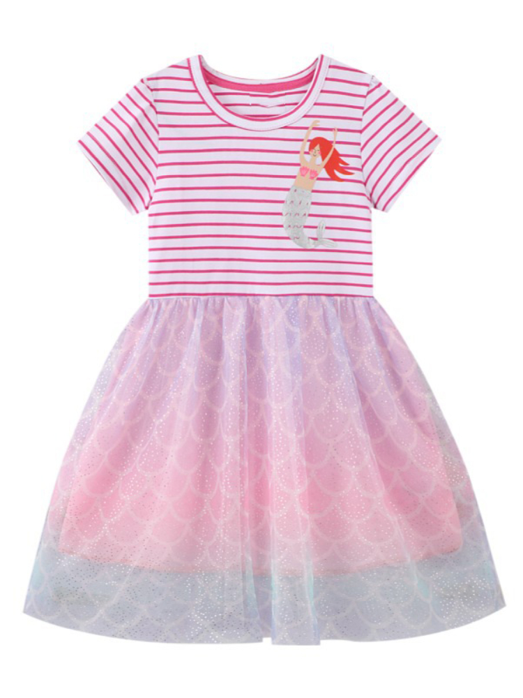 Baby Girls Lovely Princess Dress Pretty Mermaid Children Sweet Frocks Kids Clothes 2-7Y 2022 Summer Sleeveless Pink Vestidos alx