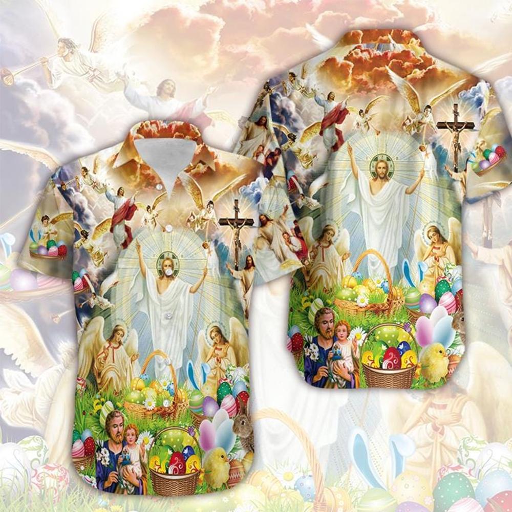 Jesus Happy Easter Print Art Hawaii Unisex Aloha Short Sleeve Casual Shirt Ha33996