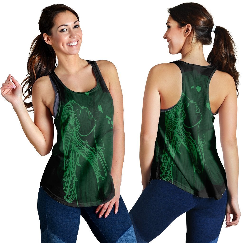 Hawaii Map Heart Hula Girl Hibiscus Green Polynesian Racerback Tank Ha69776