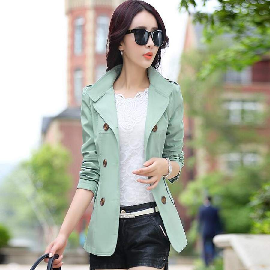 Donna Spring Autumn Women Jacket Elegant Candy Color Long Sleeve Jackets Turn-Down Lapel Collar Double-Breasted Overcoat W52S