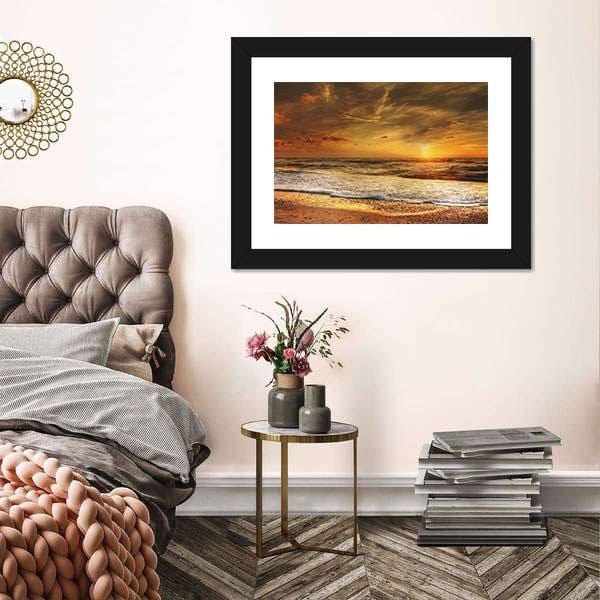 Beach Canvas Wall Decor Beautiful Orange Beach Ocean Sunset Canvas Print Wall Art Home Decoration