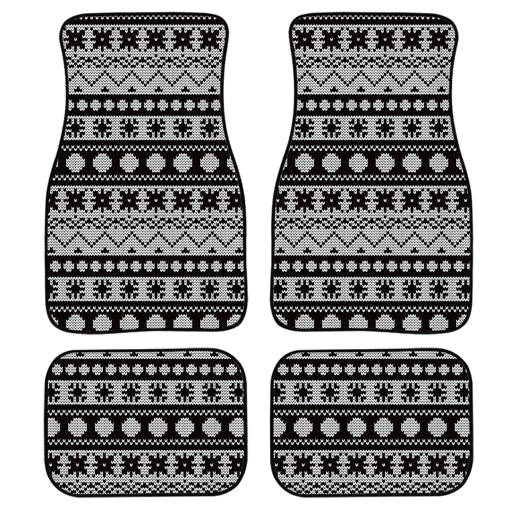 White And Black Knitted Pattern Print Front And Back Car Floor Mats, Front Car Mat