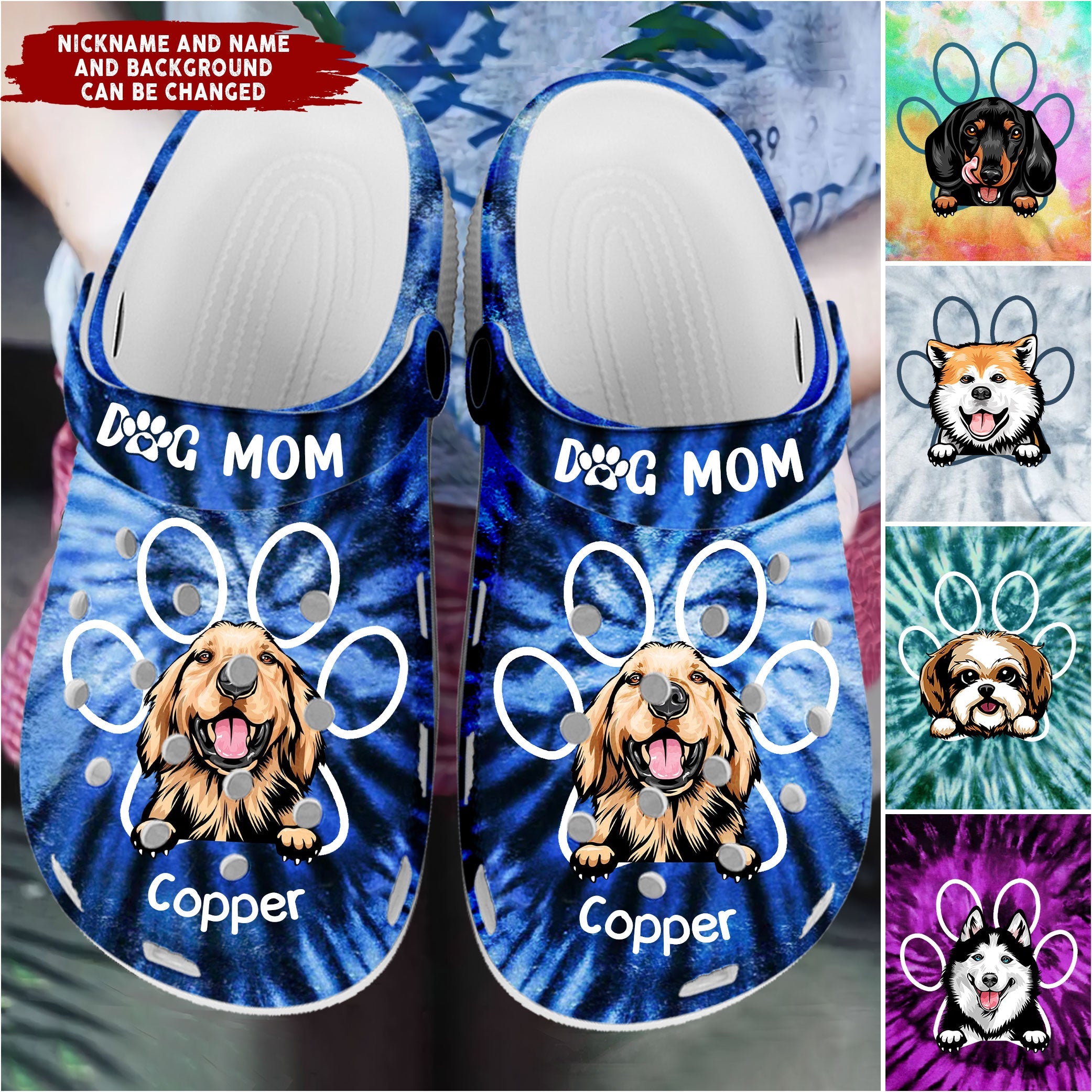 Puppy Pet Dog Lovers Pawprint Tie Dye Background, Dog Mom Dog Dad Personalized Crocss Lpl21Jul22Dd1