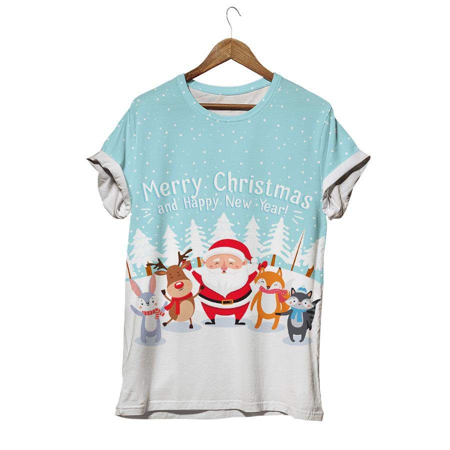 Merry Christmas And Happy New Year Santa Claus Funny Playing With Cute Animal Rabbit T-shirt