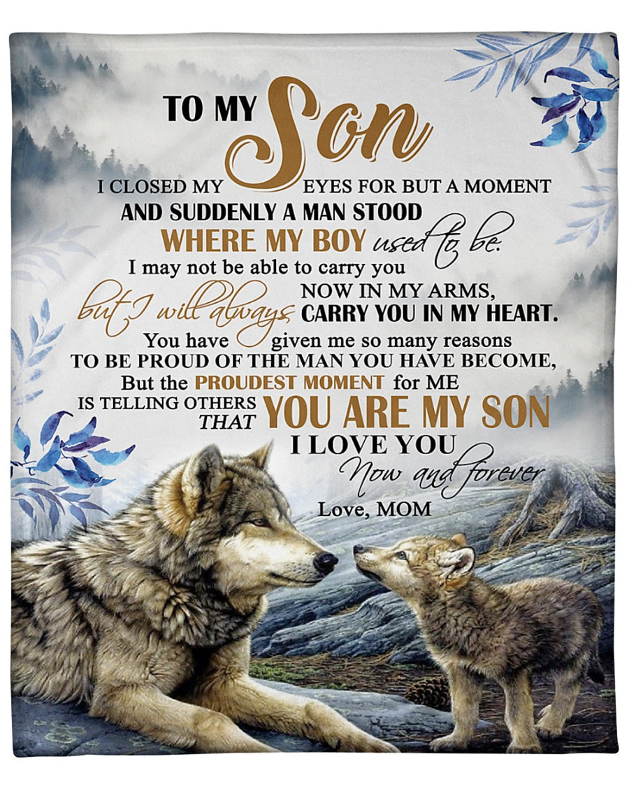 To My Son The Proudest Moment For Me That You Are My Son Fleece Blanket Gift For Family, Birthday, Son, Mother To Son Gift Home Decor Bedding Couch Sofa Soft And Comfy