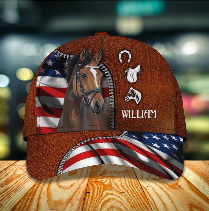 Customized Brown Horse Cap, 3D Baseball Cap Brown Horse Hat For Man