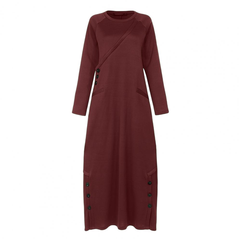 Winter Women Warm Dress 2022 Long Sleeve Buttons Decor Pockets Fleece Lining Sweatshirt Dress Oversized Warm Pullover Maxi Dress alx