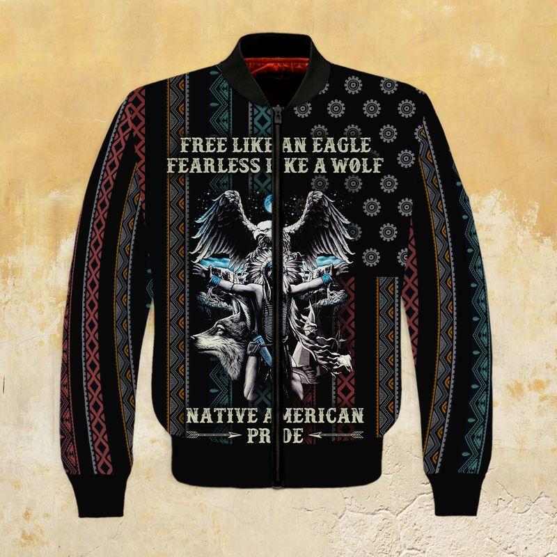 Free Like An Eagle Fearless Like A Wolf Vintage Shirts 3D Bomber