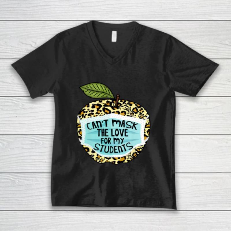 Can't Mask My Love Of Teaching Leopard Plaid Teacher Gift V-Neck T-Shirt