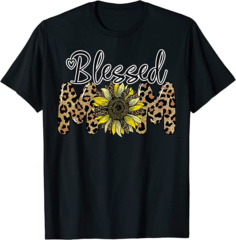 Blessed Mom Leopard Print Sunflower T-Shirt