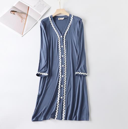 Spring Autumn Modal Nightdress Cardigan Lace Long Sleeve Mid Length Dress Outer Wear Home Clothes Women’s Nightwear Nightgowns alx