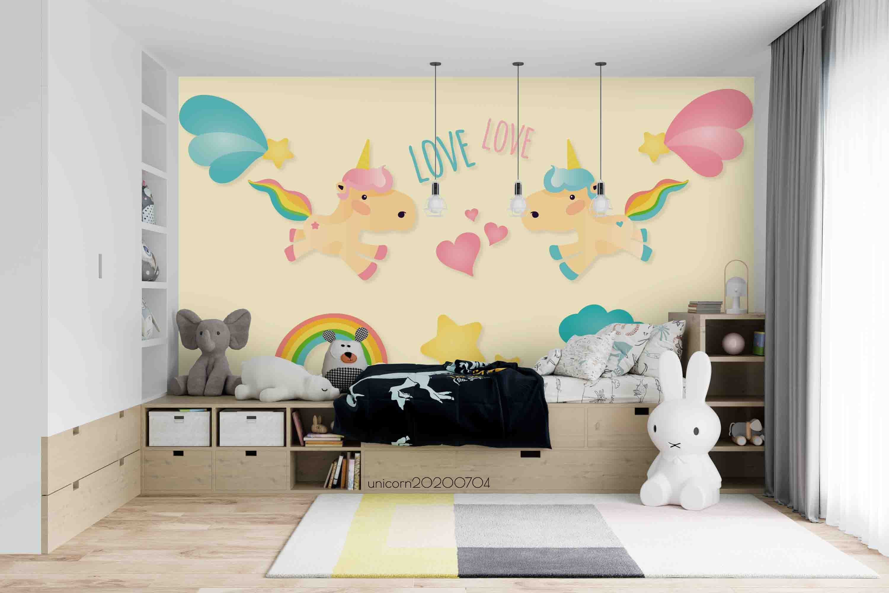 3D Cartoon Heart Unicorn Wall Mural Wallpaper Lxl 206