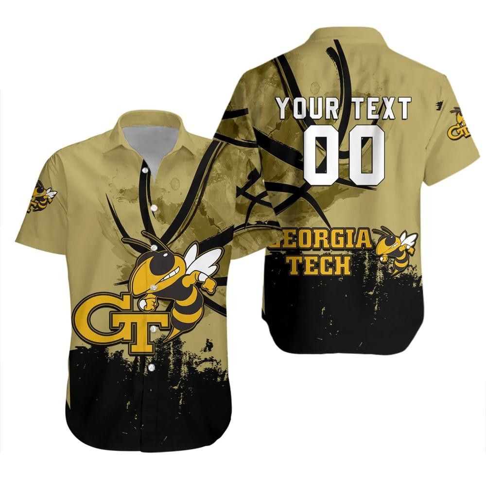 NCCA Georgia Tech Yellow Jackets Custom Text Number Trendy Hawaiian Shirt Aloha Shirt