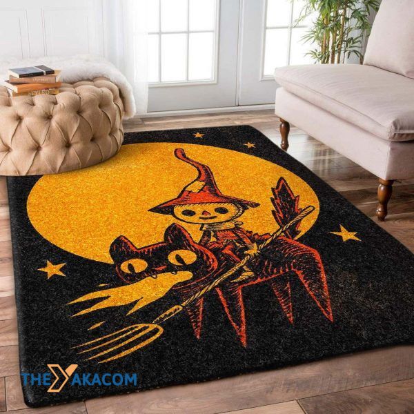 Cat Cartoon Happy Halloween Rectangle Area Rug Floor Decor