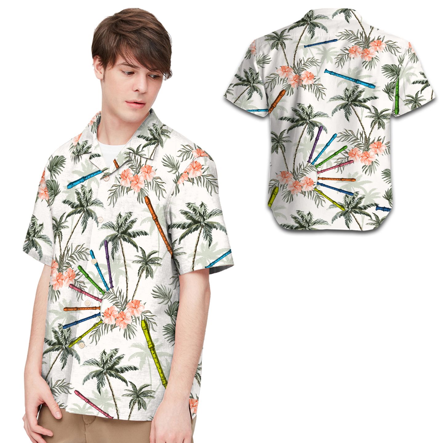 Flute Coconut Tree Hibiscus Men Hawaii Shirt For Lovers This Summer Ha109633