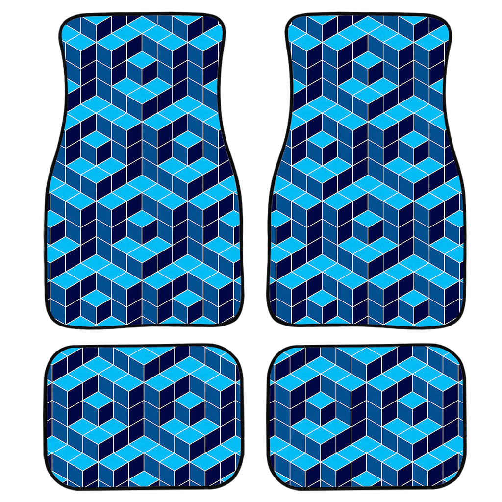 Blue Geometric Cube Shape Pattern Print Front And Back Car Floor Mats, Front Car Mat