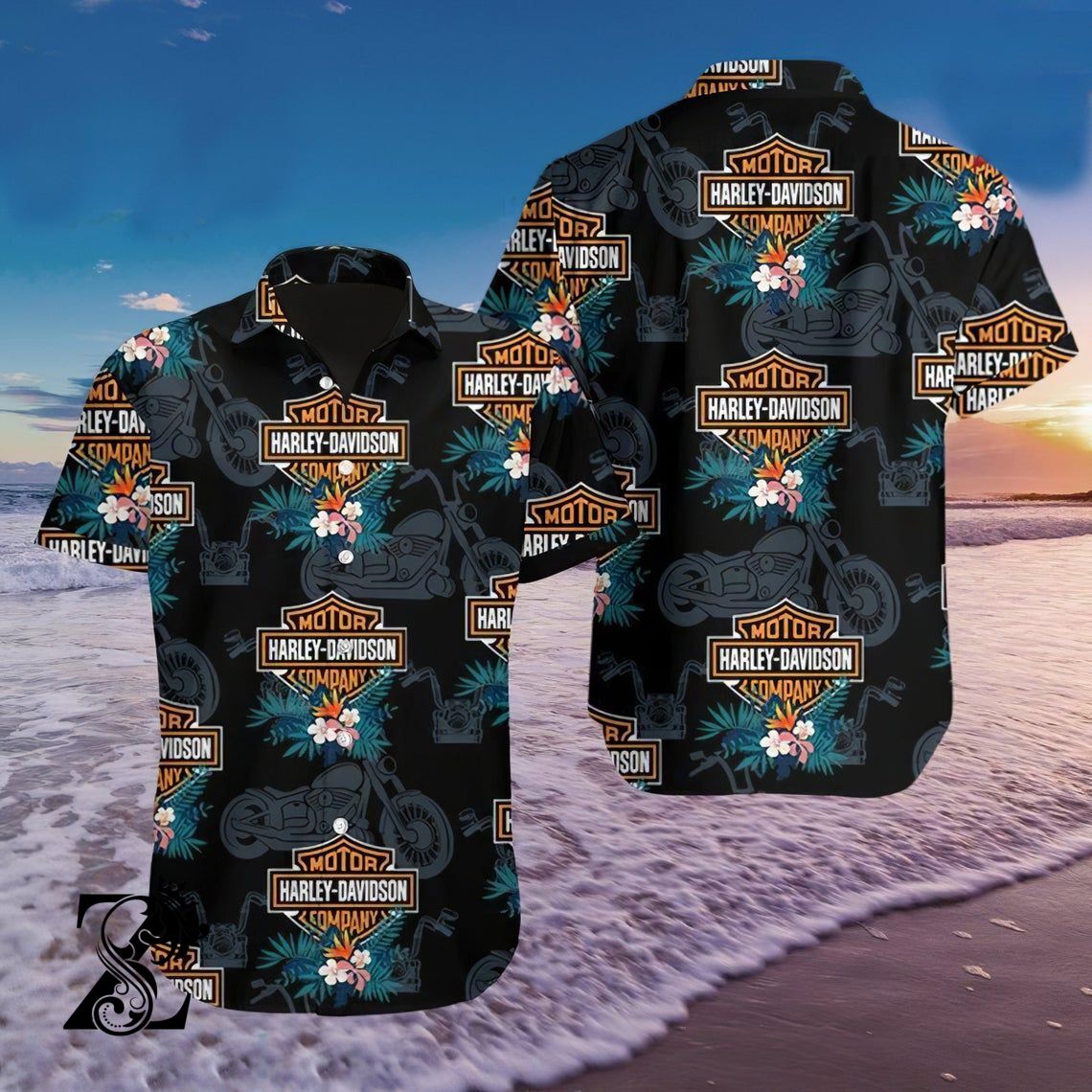 Th0030 Harley Davidson Hawaiian Aloha Shirt