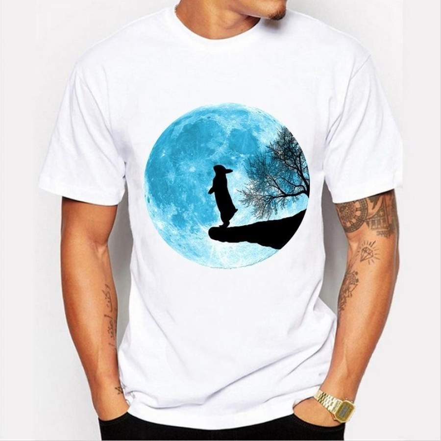 2017 Summer Round Collar T-Shirt Men’S Cartoon Animal Rabbit And Moon 3D Print T-Shirt Tree T-Shirt