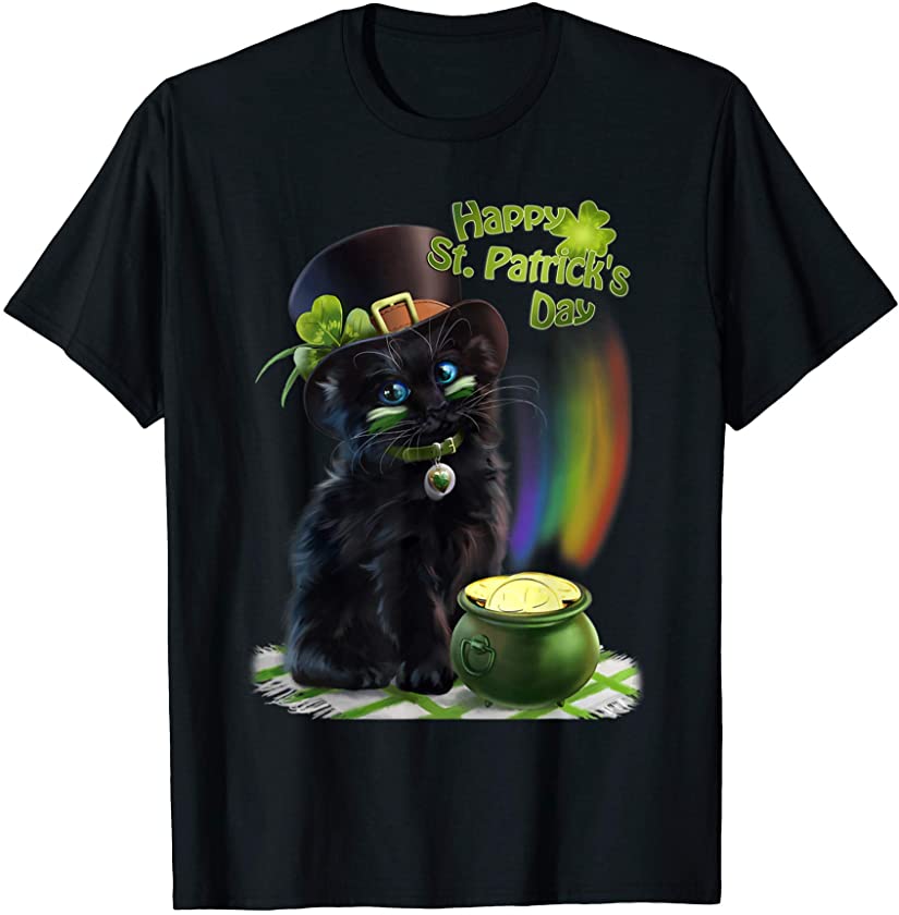 Cute Leprechaun Cat Kitten Happy St Patrick’s Day Cat Lovers T-Shirt