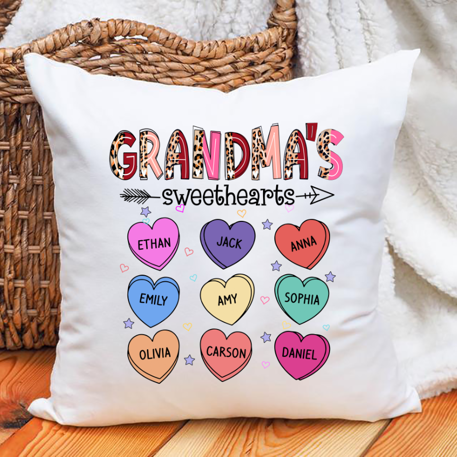 Grandma’S Sweethearts Candy Hearts Kid Names Pillow