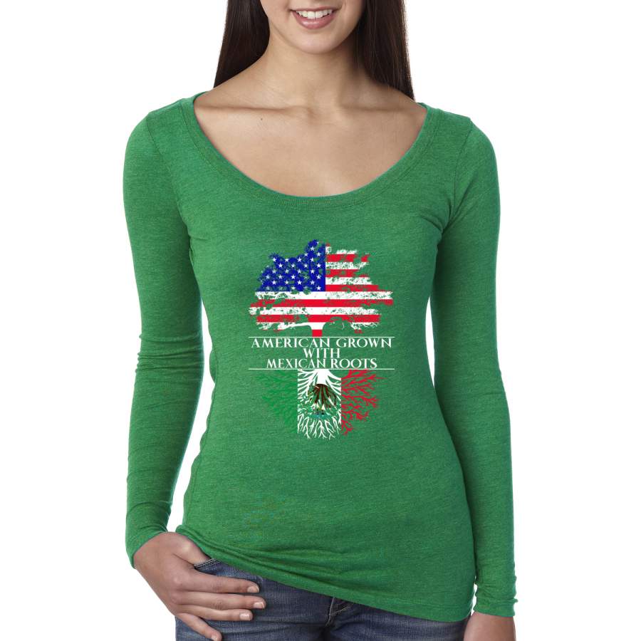 American Grown With Mexican Roots Americana / American Pride Womens Scoop Long Sleeve Top