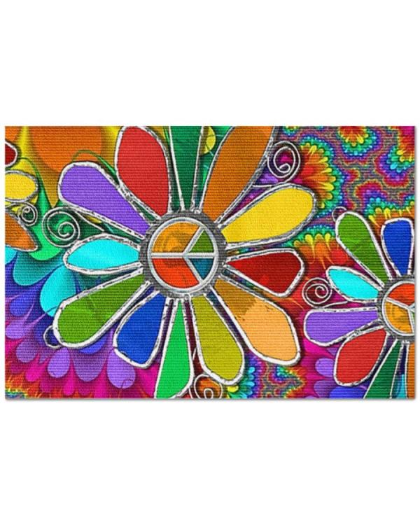 Hippie Love Peace Colorful All Over Printed Doormat