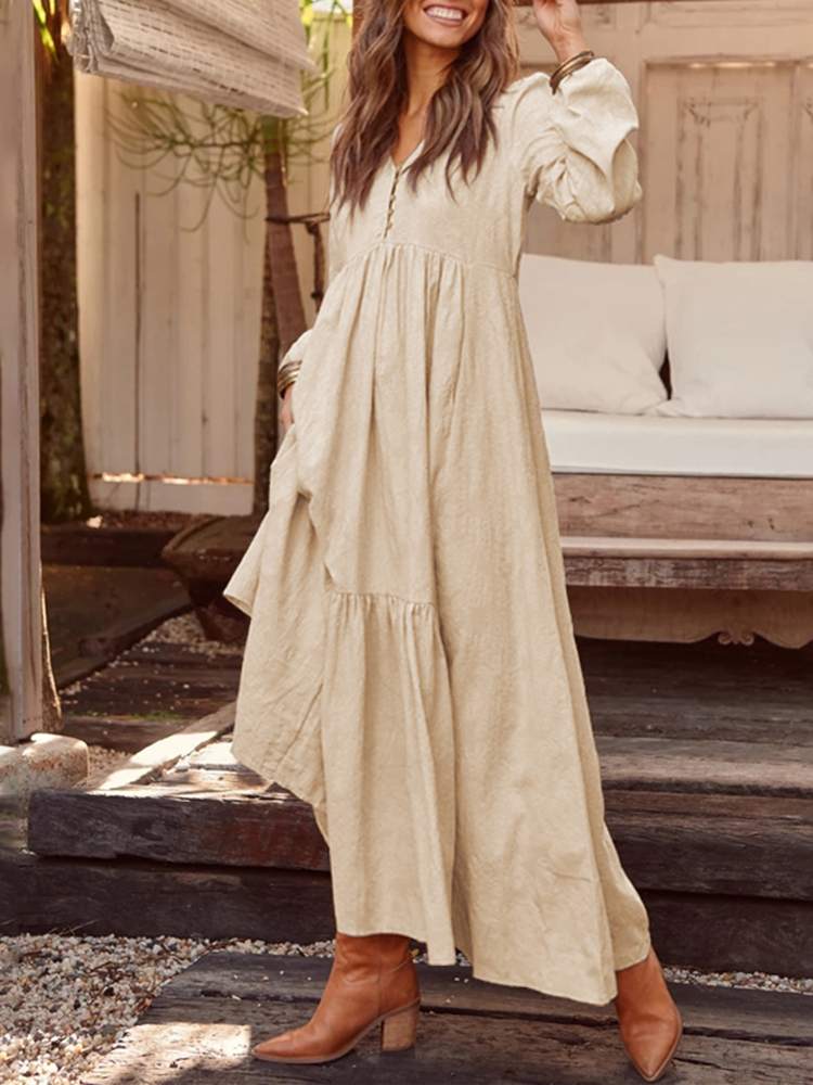 ZANZEA 2022 Spring Sundress Casual V Neck Ruflle Long Sleeve Robe Oversized Bohemian Elegant Shirt Dress Women Maxi Vestido 1 alx