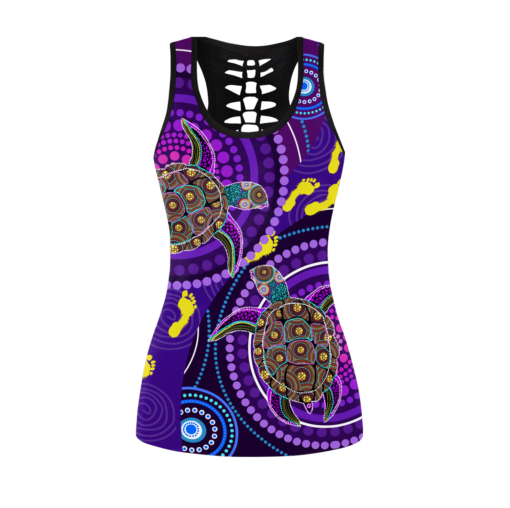 Aboriginal Purple Turtles Indigenous Australia Sea Turtle Hollow Tanktop And Legging For Turtle Lovers, Gift For Her Gift For Turtle Lover Friend Tanktop And Legging, Animal Lovers