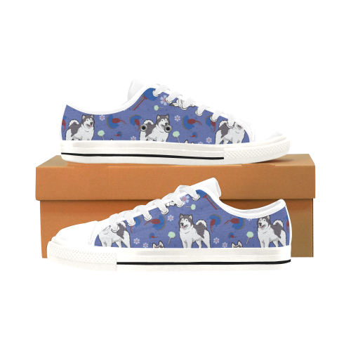 Alaskan Malamute Flower White Men’s Classic Canvas Shoes/Large Size