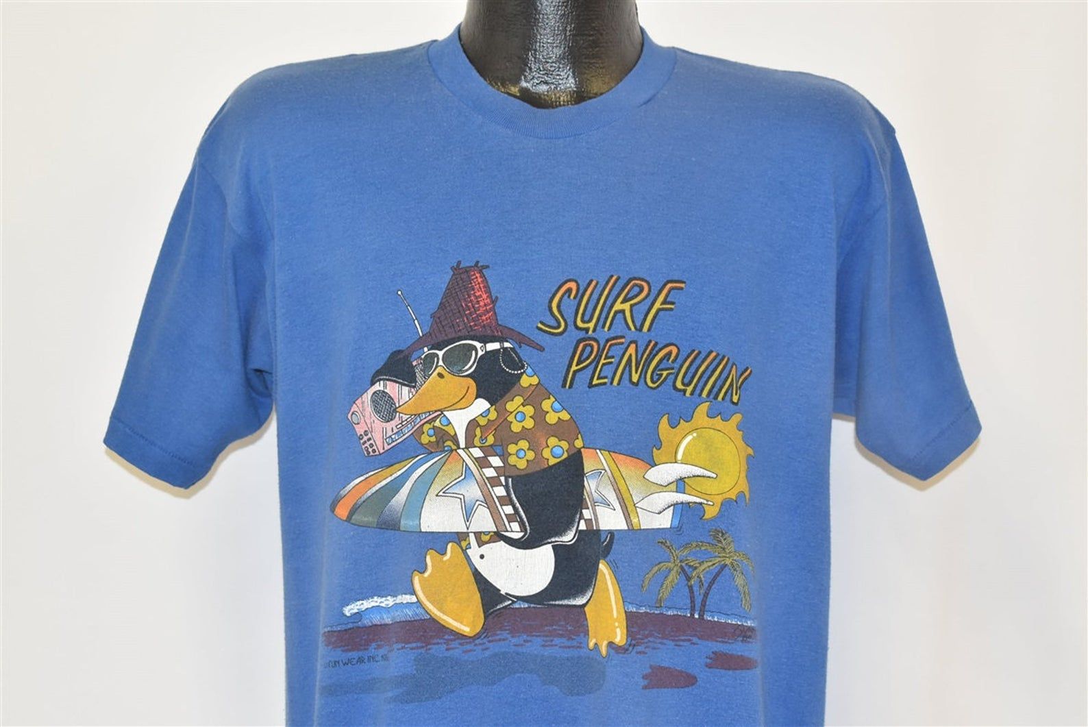 80S Surf Penguin Funny Cartoon Beach Sunset T-Shirt