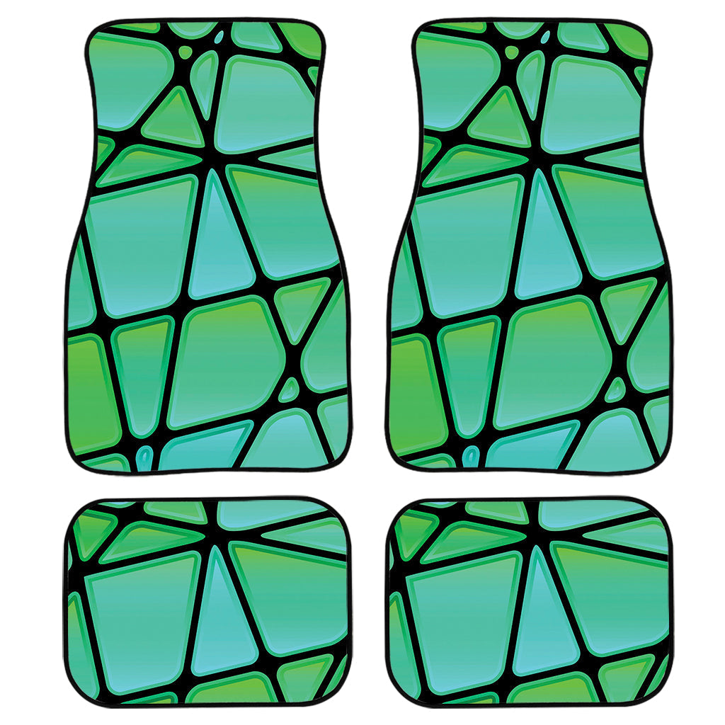 Teal Stained Glass Mosaic Print Front And Back Car Floor Mats, Front Car Mat