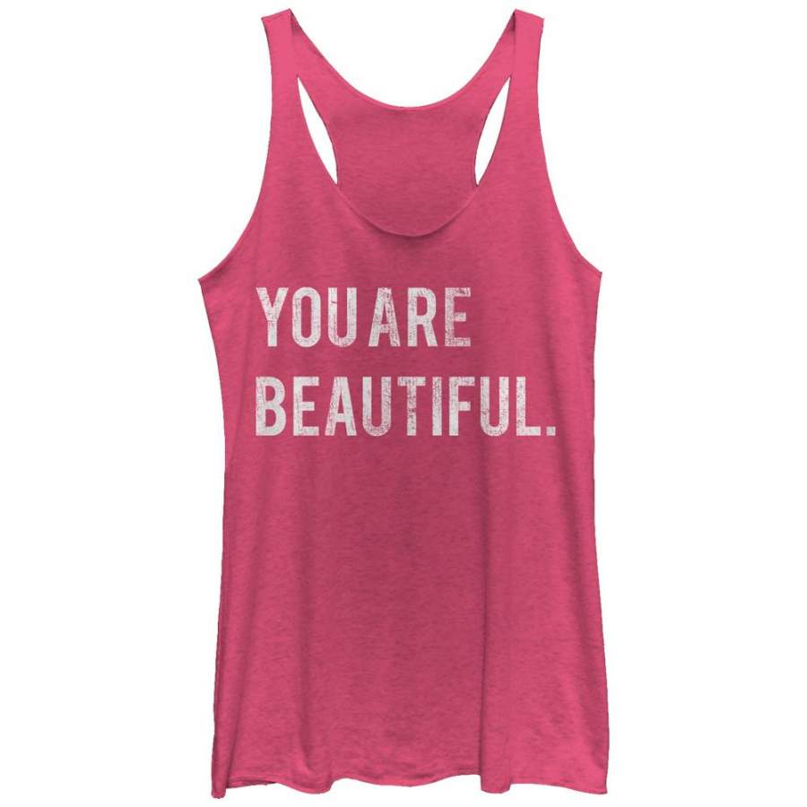 CHIN UP Women’s You are Beautiful  Racerback Tank Pink Heather