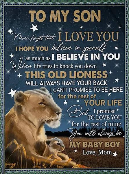 To My Son You Will Always Be My Baby Boy Lions Meadow Fleece Blanket Gift For Son From Mom Home Decor Bedding Couch Sofa Soft And Comfy Cozy