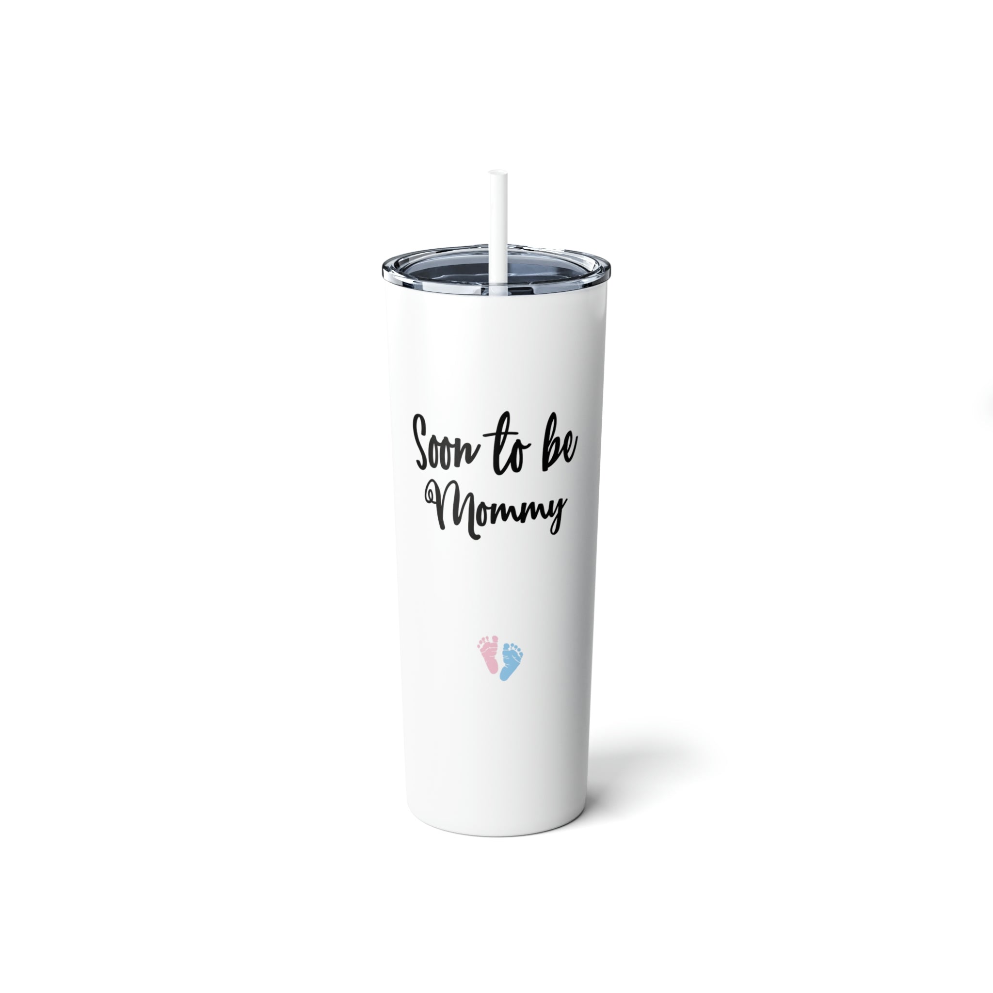 Soon To Be Mommy Gender Reveal Skinny Steel Tumbler With Straw, 20Oz